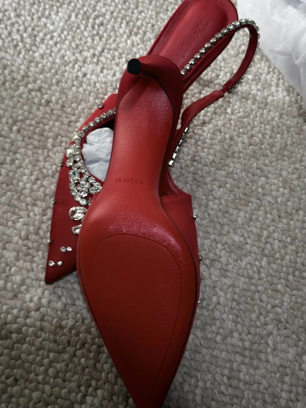 A Classy Chic Boutique Red Crystal-Embellished Slingback Pump
